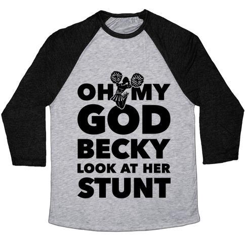 Virgin Teez  Baseball Tee Unisex Tri-Blend Baseball Tee / small / Athletic Gray / Black OH MY GOD BECKY LOOK AT HER STUNT UNISEX TRI-BLEND BASEBALL TEE