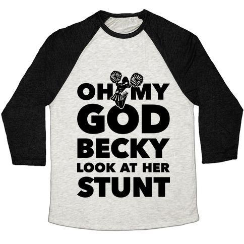 Virgin Teez  Baseball Tee Unisex Tri-Blend Baseball Tee / small / Oatmeal / Black OH MY GOD BECKY LOOK AT HER STUNT UNISEX TRI-BLEND BASEBALL TEE