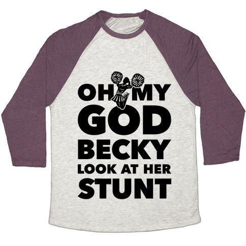 Virgin Teez  Baseball Tee Unisex Tri-Blend Baseball Tee / small / Oatmeal / Maroon OH MY GOD BECKY LOOK AT HER STUNT UNISEX TRI-BLEND BASEBALL TEE