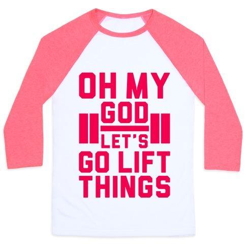 Virgin Teez  Baseball Tee Unisex Classic Baseball Tee / x-small / White/Neon Pink OH MY GOD LET'S GO LIFT THINGS UNISEX CLASSIC BASEBALL TEE