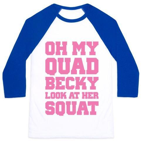 Virgin Teez  Baseball Tee Unisex Classic Baseball Tee / x-small / White/Blue OH MY QUAD BECKY LOOK AT HER SQUAT UNISEX CLASSIC BASEBALL TEE
