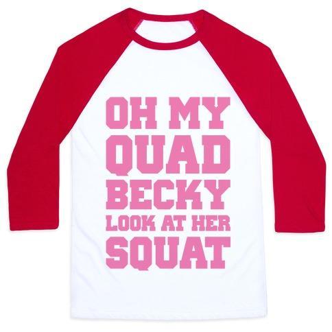 Virgin Teez  Baseball Tee Unisex Classic Baseball Tee / x-small / White/Red OH MY QUAD BECKY LOOK AT HER SQUAT UNISEX CLASSIC BASEBALL TEE