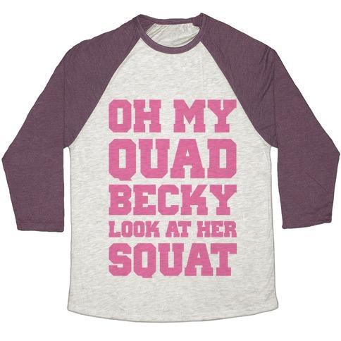 Virgin Teez  Baseball Tee Unisex Tri-Blend Baseball Tee / small / Oatmeal / Maroon OH MY QUAD BECKY LOOK AT HER SQUAT UNISEX TRI-BLEND BASEBALL TEE
