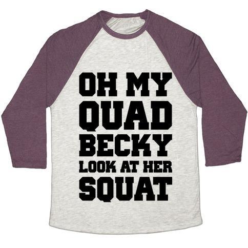 Virgin Teez  Baseball Tee Unisex Tri-Blend Baseball Tee / small / Oatmeal / Maroon OH MY QUAD BECKY LOOK AT HER SQUAT UNISEX TRI-BLEND BASEBALL TEE