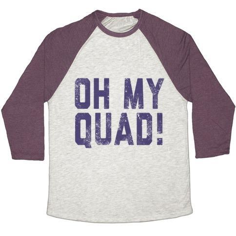 Virgin Teez  Baseball Tee Unisex Tri-Blend Baseball Tee / small / Oatmeal / Maroon OH MY QUAD UNISEX TRI-BLEND BASEBALL TEE