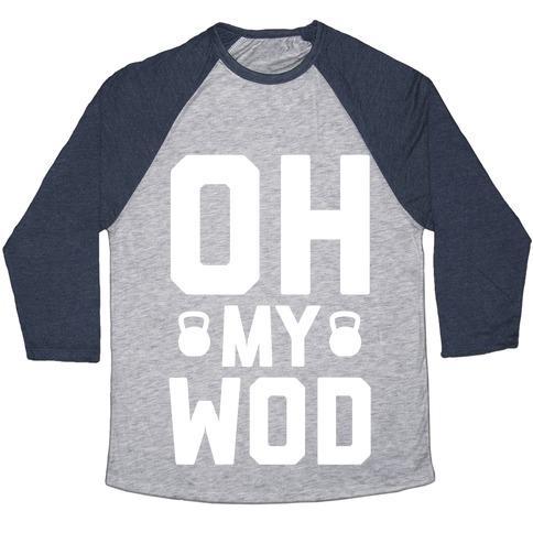 Virgin Teez  Baseball Tee Unisex Tri-Blend Baseball Tee / small / Athletic Gray / Navy OH MY WOD UNISEX TRI-BLEND BASEBALL TEE