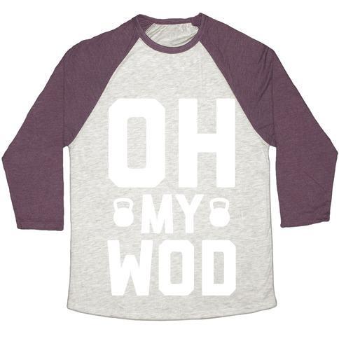 Virgin Teez  Baseball Tee Unisex Tri-Blend Baseball Tee / small / Oatmeal / Maroon OH MY WOD UNISEX TRI-BLEND BASEBALL TEE
