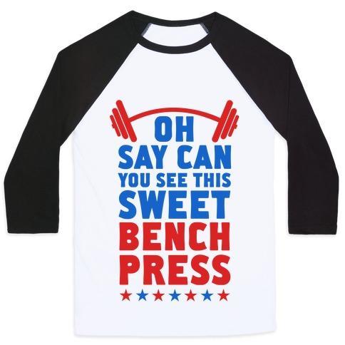 Virgin Teez  Baseball Tee Unisex Classic Baseball Tee / x-small / White/Black OH SAY CAN YOU SEE THIS SWEET BENCH PRESS UNISEX CLASSIC BASEBALL TEE