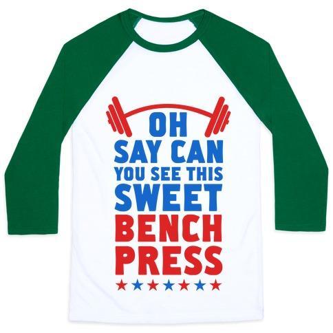 Virgin Teez  Baseball Tee Unisex Classic Baseball Tee / x-small / White/Dark Green OH SAY CAN YOU SEE THIS SWEET BENCH PRESS UNISEX CLASSIC BASEBALL TEE
