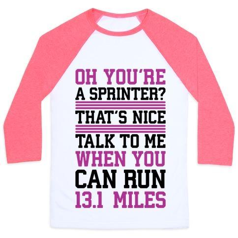 Virgin Teez  Baseball Tee Unisex Classic Baseball Tee / x-small / White/Neon Pink OH, YOU'RE A SPRINTER? TALK TO ME WHEN YOU CAN RUN 13.1 UNISEX CLASSIC BASEBALL TEE