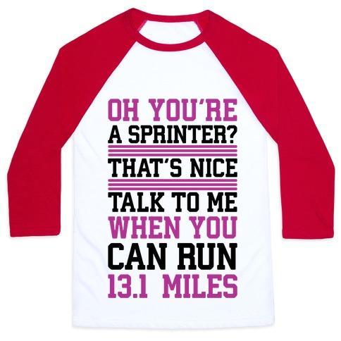 Virgin Teez  Baseball Tee Unisex Classic Baseball Tee / x-small / White/Red OH, YOU'RE A SPRINTER? TALK TO ME WHEN YOU CAN RUN 13.1 UNISEX CLASSIC BASEBALL TEE