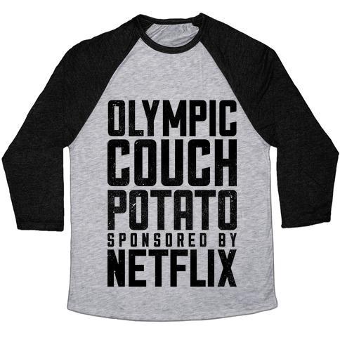 Virgin Teez  Baseball Tee Unisex Tri-Blend Baseball Tee / small / Athletic Gray / Black OLYMPIC COUCH POTATO UNISEX TRI-BLEND BASEBALL TEE