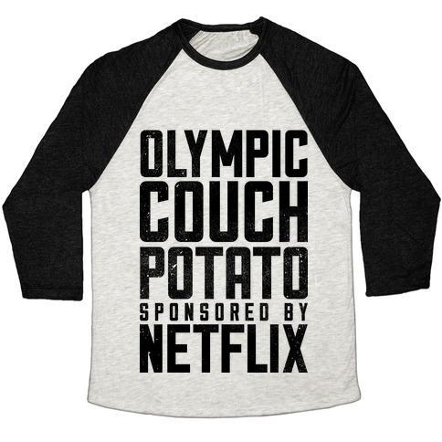 Virgin Teez  Baseball Tee Unisex Tri-Blend Baseball Tee / small / Oatmeal / Black OLYMPIC COUCH POTATO UNISEX TRI-BLEND BASEBALL TEE