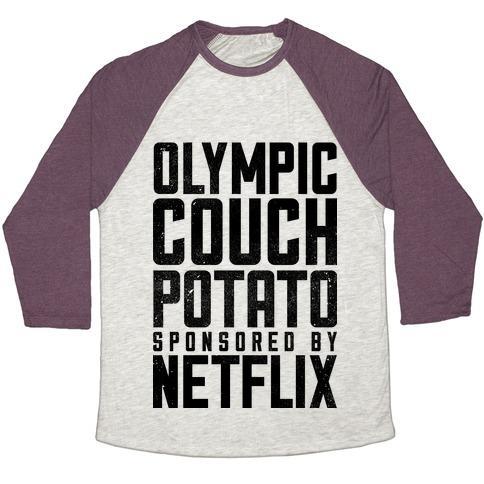 Virgin Teez  Baseball Tee Unisex Tri-Blend Baseball Tee / small / Oatmeal / Maroon OLYMPIC COUCH POTATO UNISEX TRI-BLEND BASEBALL TEE