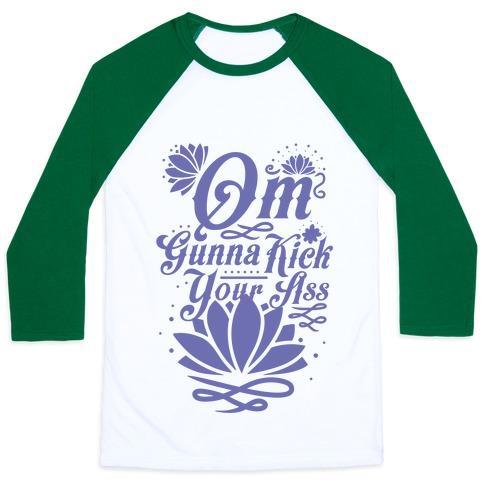 Virgin Teez  Baseball Tee Unisex Classic Baseball Tee / x-small / White/Dark Green OM GONNA KICK YOUR ASS UNISEX CLASSIC BASEBALL TEE