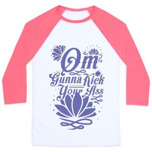 Virgin Teez  Baseball Tee Unisex Classic Baseball Tee / x-small / White/Neon Pink OM GONNA KICK YOUR ASS UNISEX CLASSIC BASEBALL TEE