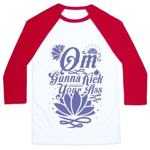 Virgin Teez  Baseball Tee Unisex Classic Baseball Tee / x-small / White/Red OM GONNA KICK YOUR ASS UNISEX CLASSIC BASEBALL TEE