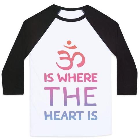Virgin Teez  Baseball Tee Unisex Classic Baseball Tee / x-small / White/Black OM IS WHERE THE HEART IS UNISEX CLASSIC BASEBALL TEE