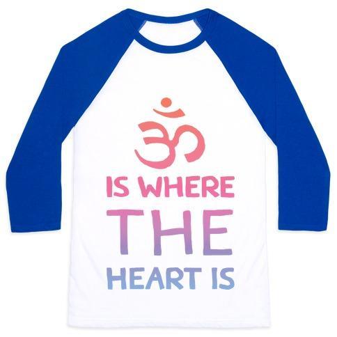 Virgin Teez  Baseball Tee Unisex Classic Baseball Tee / x-small / White/Blue OM IS WHERE THE HEART IS UNISEX CLASSIC BASEBALL TEE