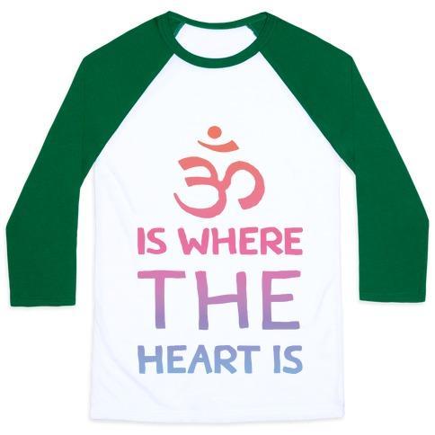 Virgin Teez  Baseball Tee Unisex Classic Baseball Tee / x-small / White/Dark Green OM IS WHERE THE HEART IS UNISEX CLASSIC BASEBALL TEE