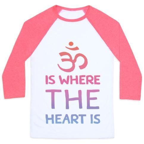 Virgin Teez  Baseball Tee Unisex Classic Baseball Tee / x-small / White/Neon Pink OM IS WHERE THE HEART IS UNISEX CLASSIC BASEBALL TEE