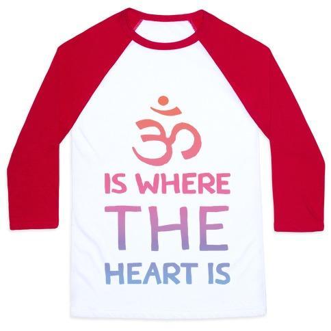 Virgin Teez  Baseball Tee Unisex Classic Baseball Tee / x-small / White/Red OM IS WHERE THE HEART IS UNISEX CLASSIC BASEBALL TEE