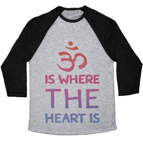 Virgin Teez  Baseball Tee Unisex Tri-Blend Baseball Tee / small / Athletic Gray / Black OM IS WHERE THE HEART IS UNISEX TRI-BLEND BASEBALL TEE