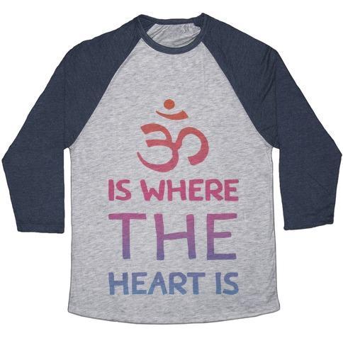 Virgin Teez  Baseball Tee Unisex Tri-Blend Baseball Tee / small / Athletic Gray / Navy OM IS WHERE THE HEART IS UNISEX TRI-BLEND BASEBALL TEE