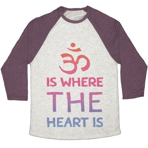 Virgin Teez  Baseball Tee Unisex Tri-Blend Baseball Tee / small / Oatmeal / Maroon OM IS WHERE THE HEART IS UNISEX TRI-BLEND BASEBALL TEE