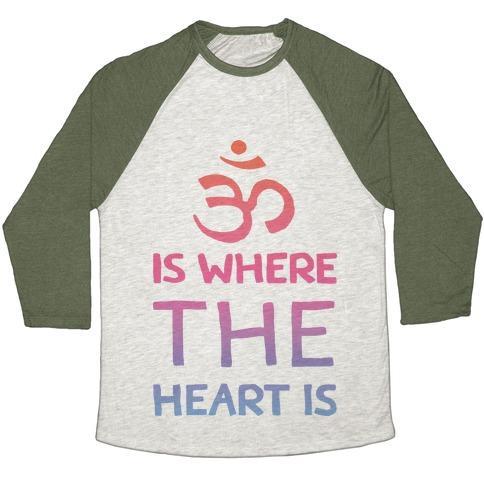 Virgin Teez  Baseball Tee Unisex Tri-Blend Baseball Tee / small / Oatmeal / Moss OM IS WHERE THE HEART IS UNISEX TRI-BLEND BASEBALL TEE