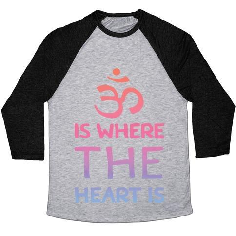 Virgin Teez  Baseball Tee Unisex Tri-Blend Baseball Tee / small / Athletic Gray / Black OM IS WHERE THE HEART IS UNISEX TRI-BLEND BASEBALL TEE