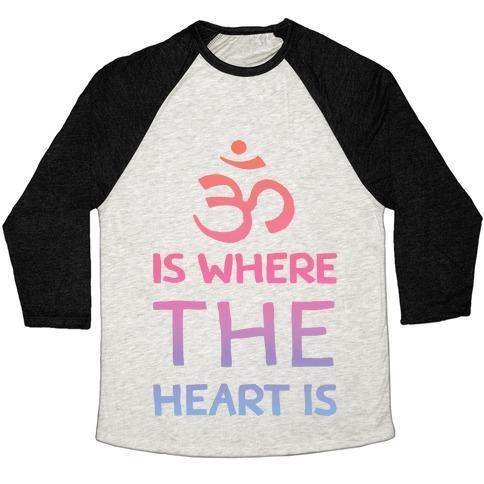 Virgin Teez  Baseball Tee Unisex Tri-Blend Baseball Tee / small / Oatmeal / Black OM IS WHERE THE HEART IS UNISEX TRI-BLEND BASEBALL TEE