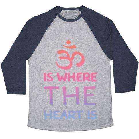 Virgin Teez  Baseball Tee Unisex Tri-Blend Baseball Tee / small / Athletic Gray / Navy OM IS WHERE THE HEART IS UNISEX TRI-BLEND BASEBALL TEE