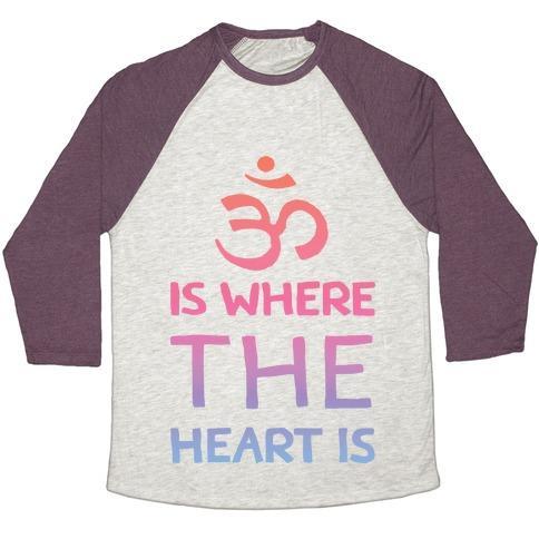 Virgin Teez  Baseball Tee Unisex Tri-Blend Baseball Tee / small / Oatmeal / Maroon OM IS WHERE THE HEART IS UNISEX TRI-BLEND BASEBALL TEE