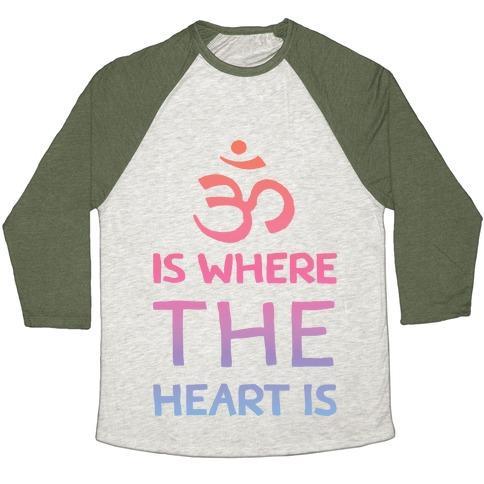 Virgin Teez  Baseball Tee Unisex Tri-Blend Baseball Tee / small / Oatmeal / Moss OM IS WHERE THE HEART IS UNISEX TRI-BLEND BASEBALL TEE