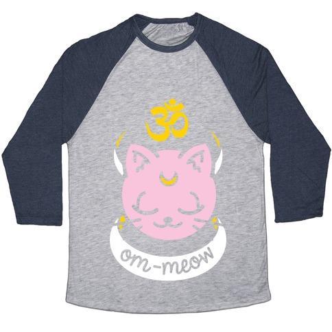 Virgin Teez  Baseball Tee Unisex Tri-Blend Baseball Tee / small / Athletic Gray / Navy OM-MEOW UNISEX TRI-BLEND BASEBALL TEE
