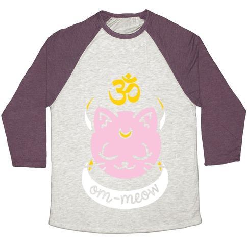Virgin Teez  Baseball Tee Unisex Tri-Blend Baseball Tee / small / Oatmeal / Maroon OM-MEOW UNISEX TRI-BLEND BASEBALL TEE