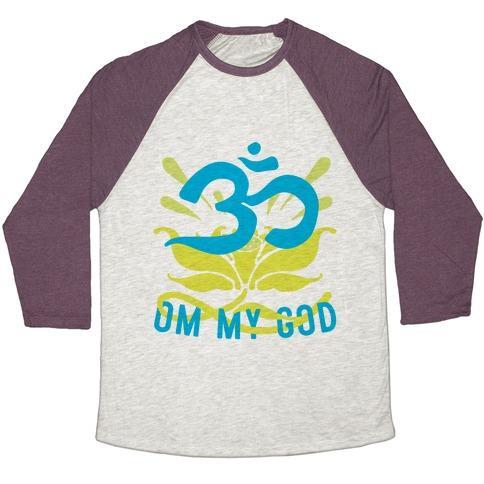 Virgin Teez  Baseball Tee Unisex Tri-Blend Baseball Tee / small / Oatmeal / Maroon OM MY GOD UNISEX TRI-BLEND BASEBALL TEE