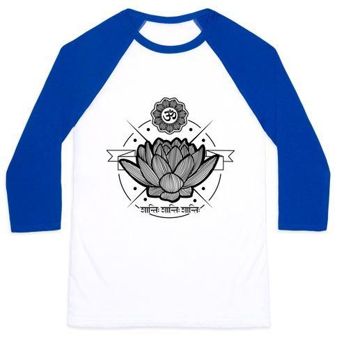 Virgin Teez  Baseball Tee Unisex Classic Baseball Tee / x-small / White/Blue OM SHANTI SHANTI SHANTI UNISEX CLASSIC BASEBALL TEE