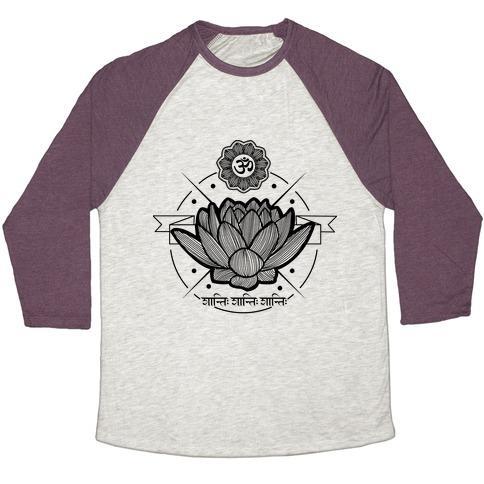 Virgin Teez  Baseball Tee Unisex Tri-Blend Baseball Tee / small / Oatmeal / Maroon OM SHANTI SHANTI SHANTI UNISEX TRI-BLEND BASEBALL TEE