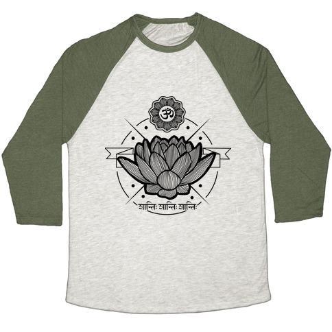 Virgin Teez  Baseball Tee Unisex Tri-Blend Baseball Tee / small / Oatmeal / Moss OM SHANTI SHANTI SHANTI UNISEX TRI-BLEND BASEBALL TEE