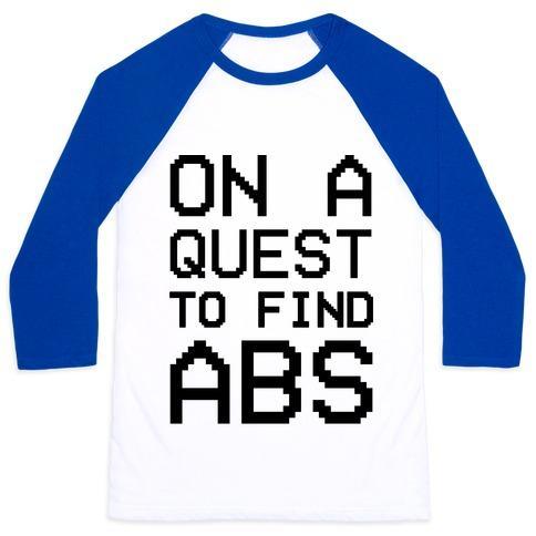 Virgin Teez  Baseball Tee Unisex Classic Baseball Tee / x-small / White/Blue ON A QUEST TO FIND ABS UNISEX CLASSIC BASEBALL TEE