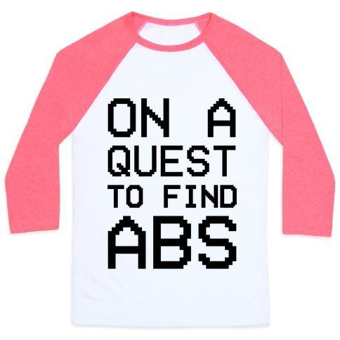 Virgin Teez  Baseball Tee Unisex Classic Baseball Tee / x-small / White/Neon Pink ON A QUEST TO FIND ABS UNISEX CLASSIC BASEBALL TEE