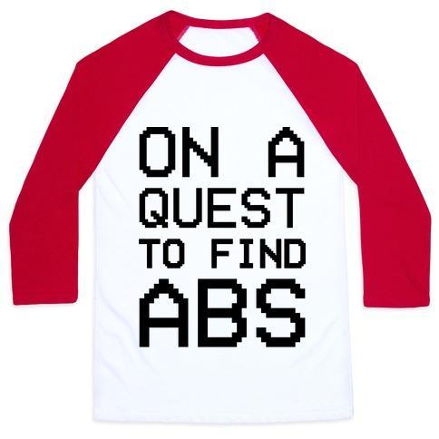 Virgin Teez  Baseball Tee Unisex Classic Baseball Tee / x-small / White/Red ON A QUEST TO FIND ABS UNISEX CLASSIC BASEBALL TEE