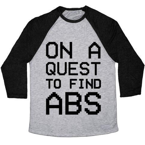 Virgin Teez  Baseball Tee Unisex Tri-Blend Baseball Tee / small / Athletic Gray / Black ON A QUEST TO FIND ABS UNISEX TRI-BLEND BASEBALL TEE