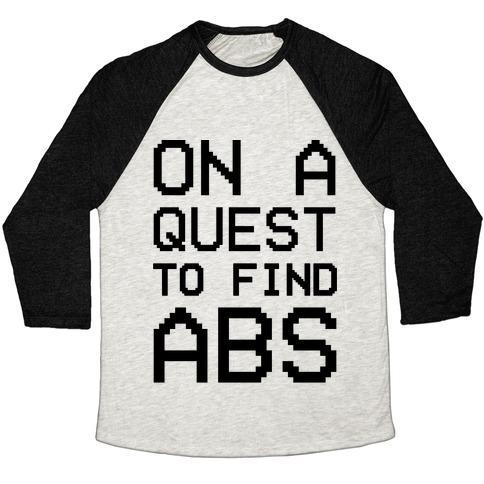 Virgin Teez  Baseball Tee Unisex Tri-Blend Baseball Tee / small / Oatmeal / Black ON A QUEST TO FIND ABS UNISEX TRI-BLEND BASEBALL TEE