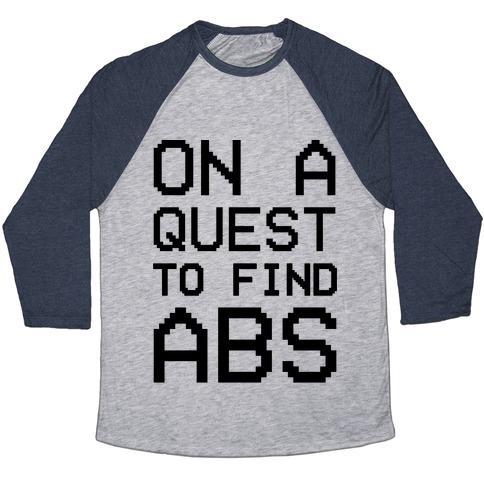 Virgin Teez  Baseball Tee Unisex Tri-Blend Baseball Tee / small / Athletic Gray / Navy ON A QUEST TO FIND ABS UNISEX TRI-BLEND BASEBALL TEE