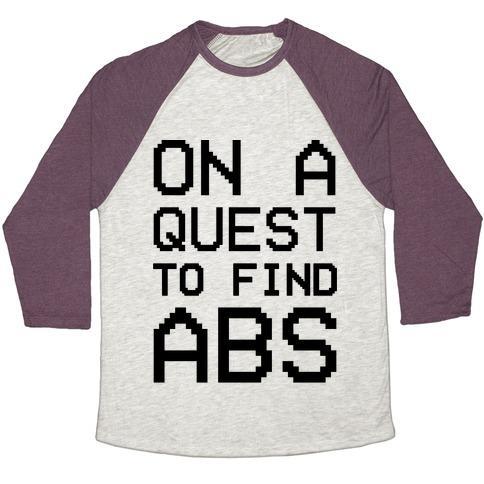 Virgin Teez  Baseball Tee Unisex Tri-Blend Baseball Tee / small / Oatmeal / Maroon ON A QUEST TO FIND ABS UNISEX TRI-BLEND BASEBALL TEE