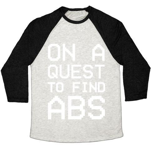 Virgin Teez  Baseball Tee Unisex Tri-Blend Baseball Tee / small / Oatmeal / Black ON A QUEST TO FIND ABS WHITE PRINT UNISEX TRI-BLEND BASEBALL TEE