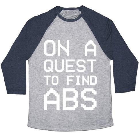 Virgin Teez  Baseball Tee Unisex Tri-Blend Baseball Tee / small / Athletic Gray / Navy ON A QUEST TO FIND ABS WHITE PRINT UNISEX TRI-BLEND BASEBALL TEE